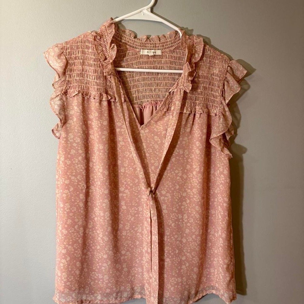 pleione pink blouse with tie front